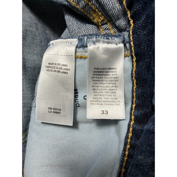 Lucky Brand Men's 33 Dark Wash Denim Distressed Straight Fit Jeans - Picture 7 of 8